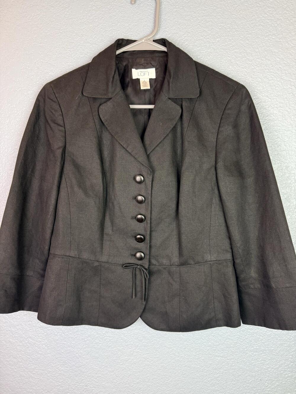 Ann Taylor LOFT Blazer Womens 4 blac Linen Blend Five Button Peplum Jacket Lined